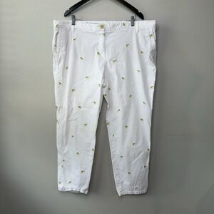 Talbots 20W Girlfriend Chino Pants White Lemon Embroidered Cropped Casual Beachy